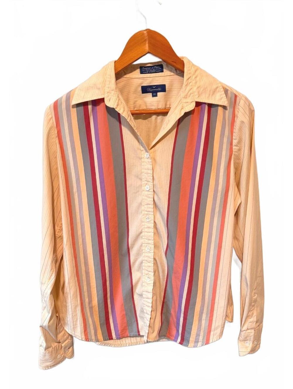 Façonnable | Vintage Multicolor Stripe Button Down Shirt Cream Retro Sz XS